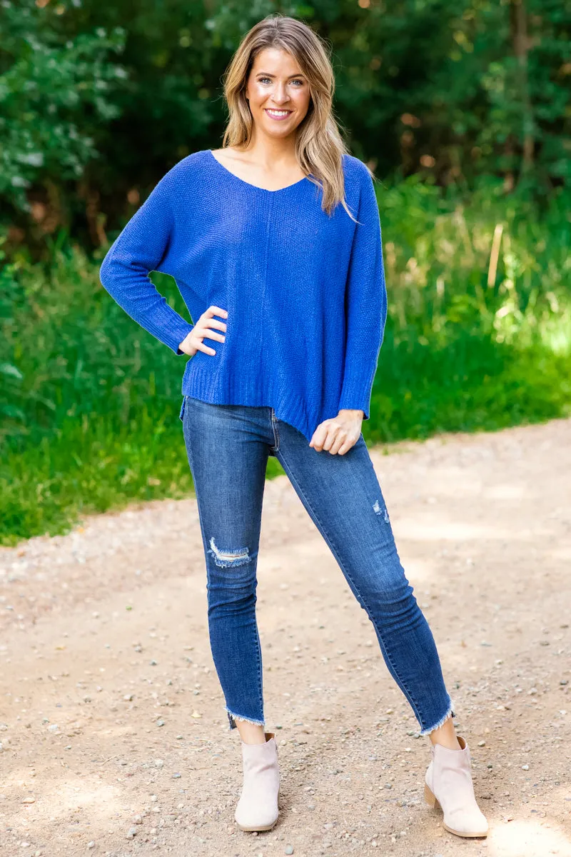 Royal Blue V-Neck Lightweight Sweater