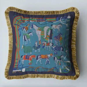 Royal Dressage Horse Velvet Throw Pillow Cover with Fringes