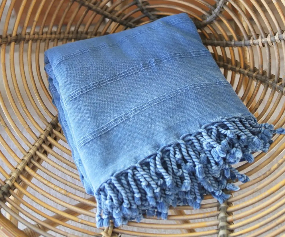Rustic Large Pestemal Throw in Indigo