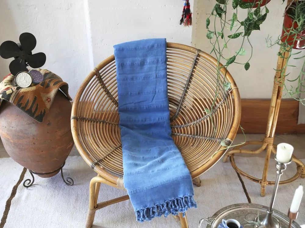 Rustic Large Pestemal Throw in Indigo