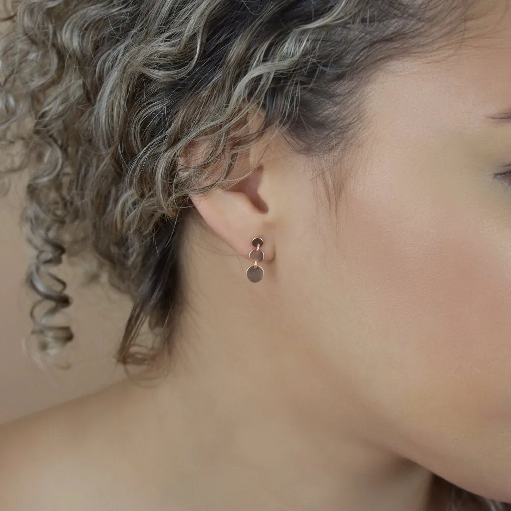SALE - 10k Solid Gold Triple Disc Drop Earrings