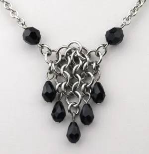 SALE: Small Mesh Necklace With Crystals - Stainless Steel - Black, Pink or Light Blue