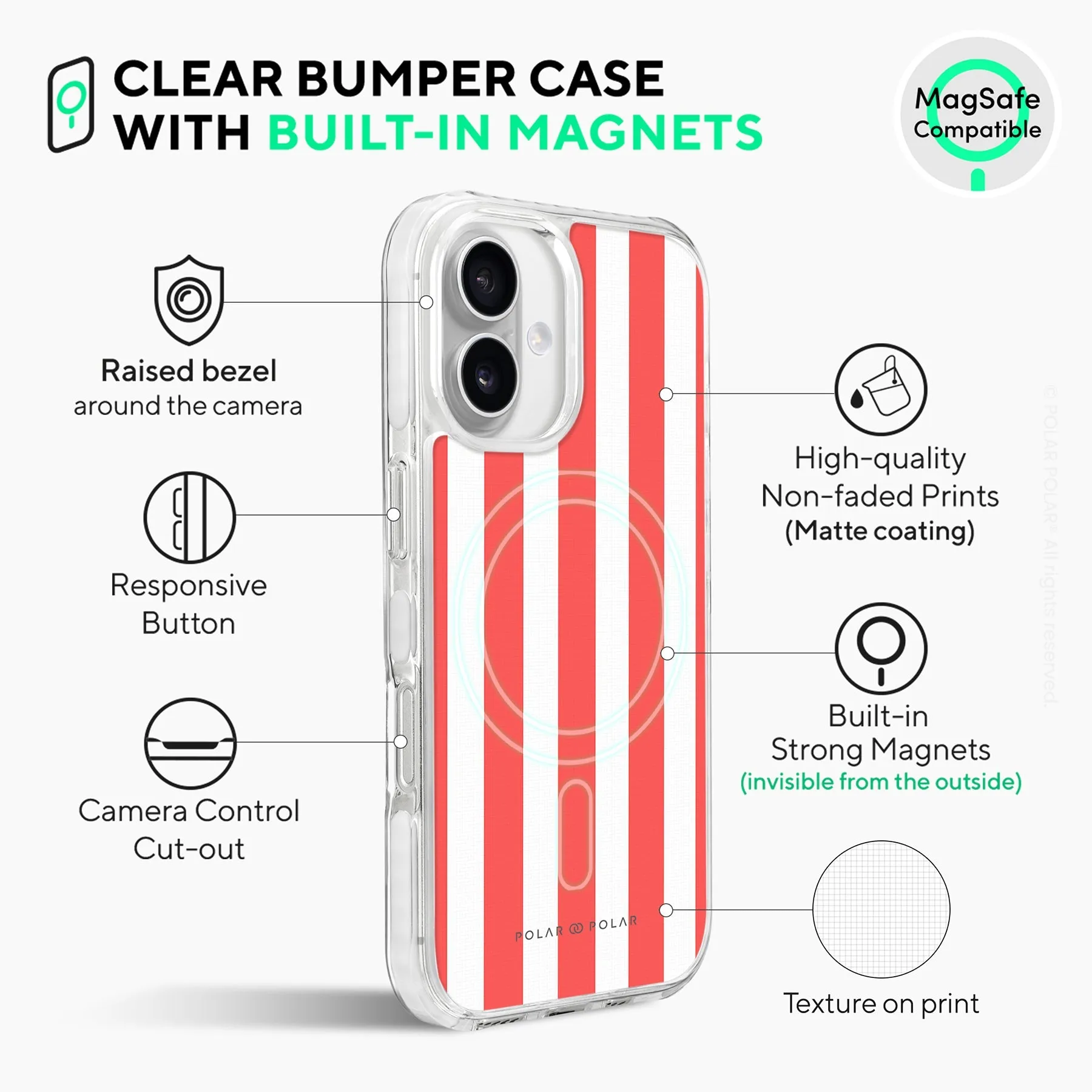 Scarlet Stripe - iPhone 16 Plus Clear Bumper MagSafe Case