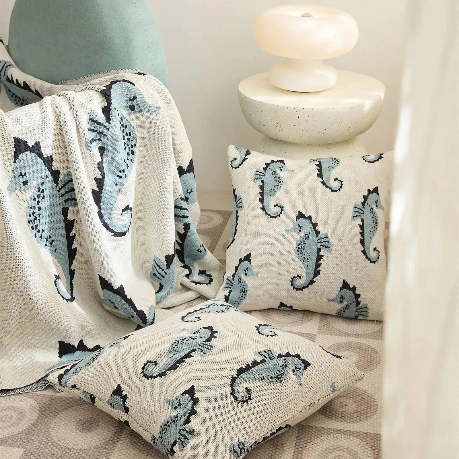 Seahorse Serenity Cotton Throw Blanket