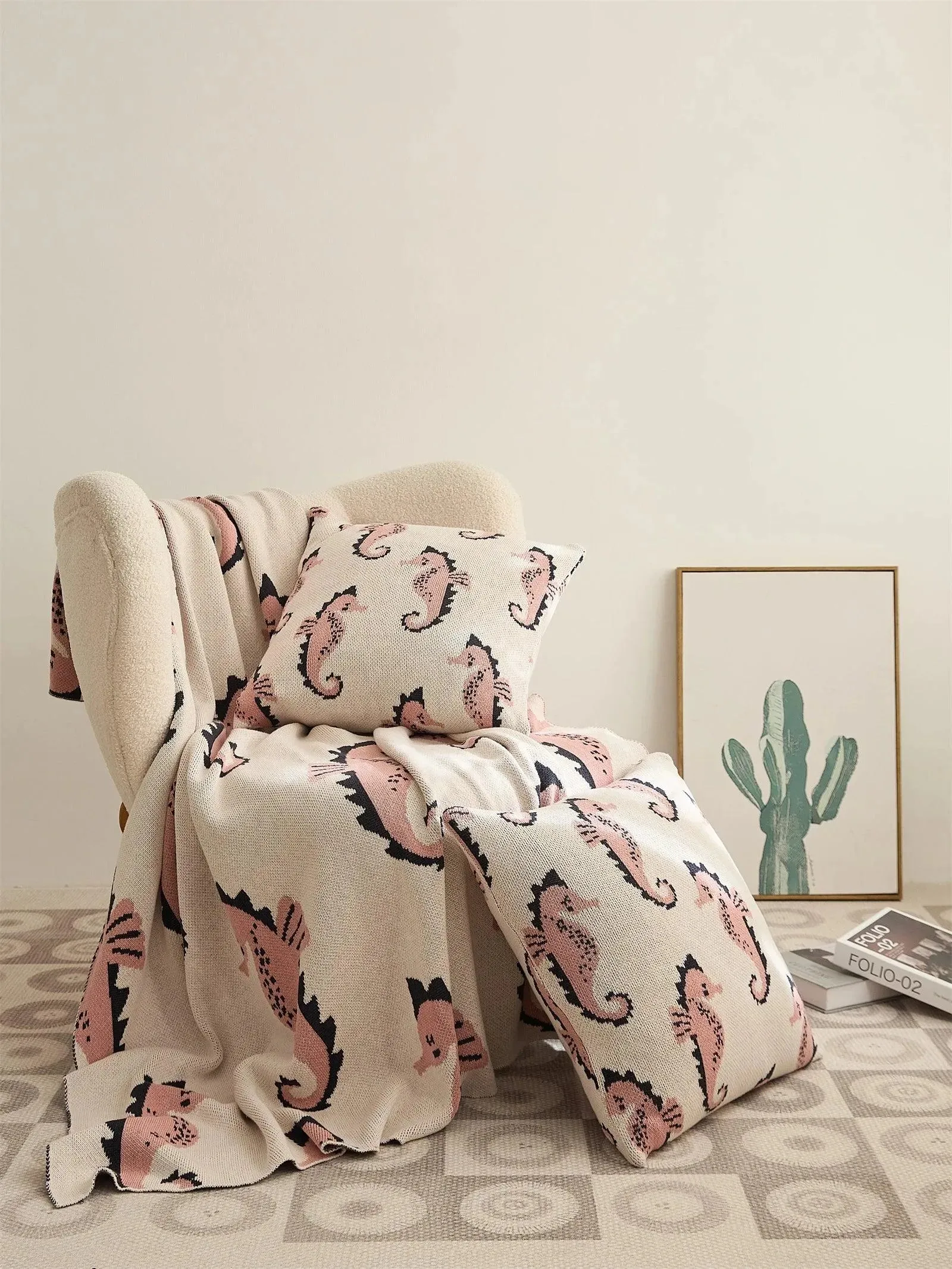 Seahorse Serenity Cotton Throw Blanket