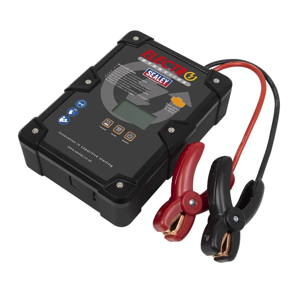 Sealey 1100A 12V Electrostart Batteryless Jump Pack 5L Petrol 3L Diesel Simple & Safe
