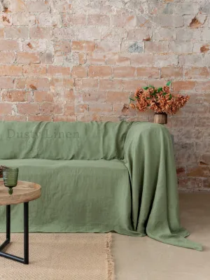 Seamless linen couch cover in Khaki Green color (density 175 g/m2)