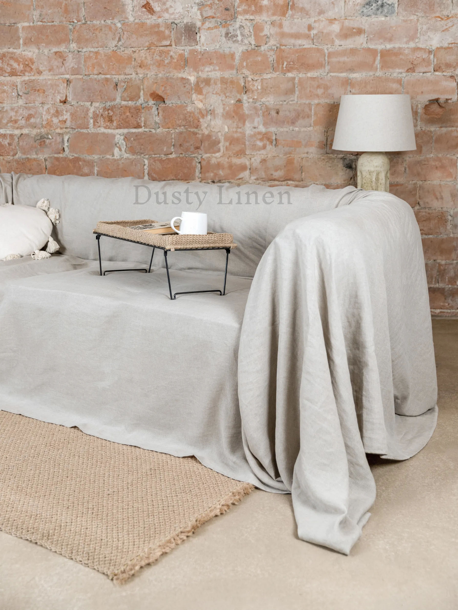 Seamless linen couch cover in Natural color (density 175 g/m2)