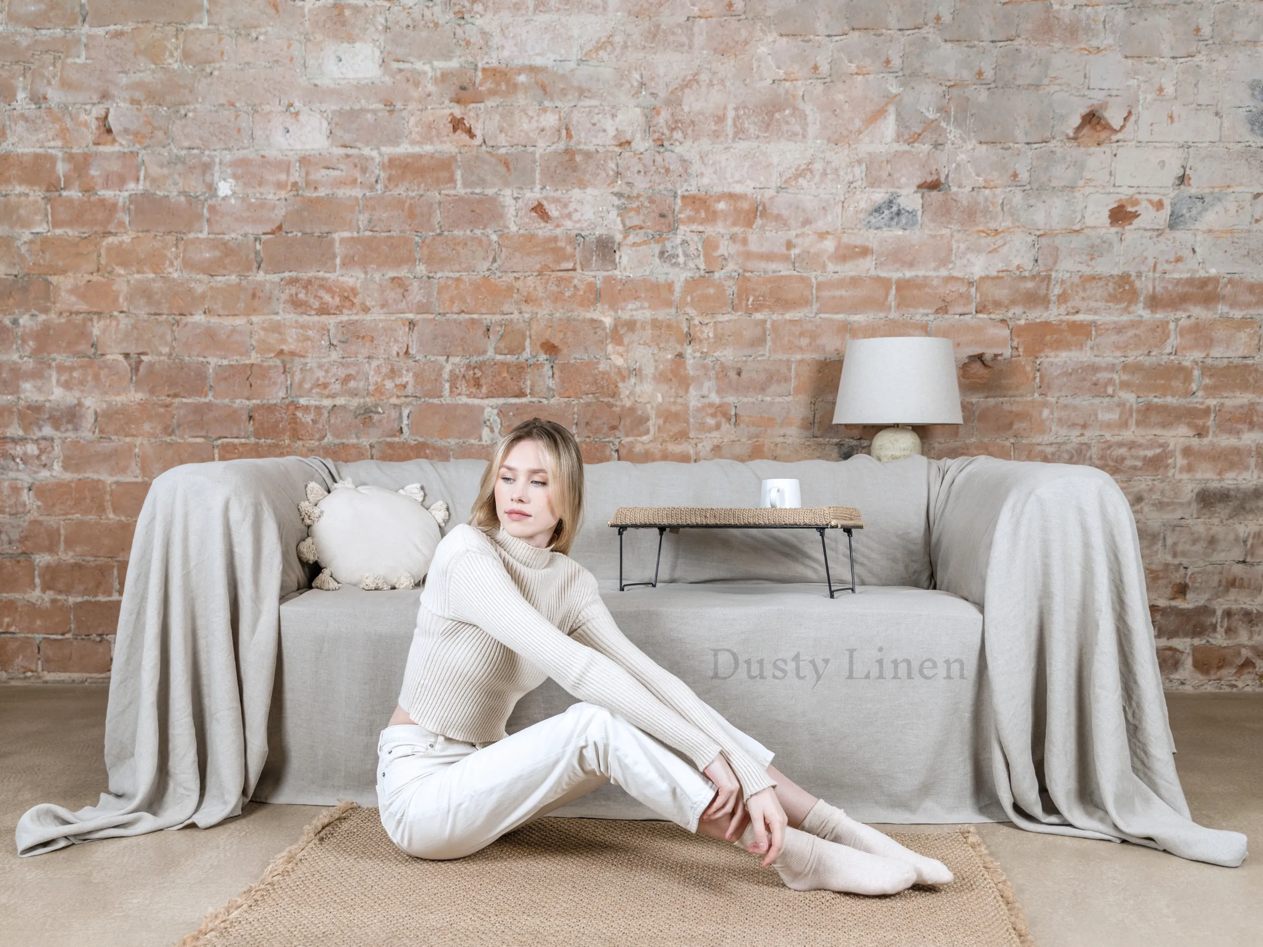 Seamless linen couch cover in Natural color (density 175 g/m2)
