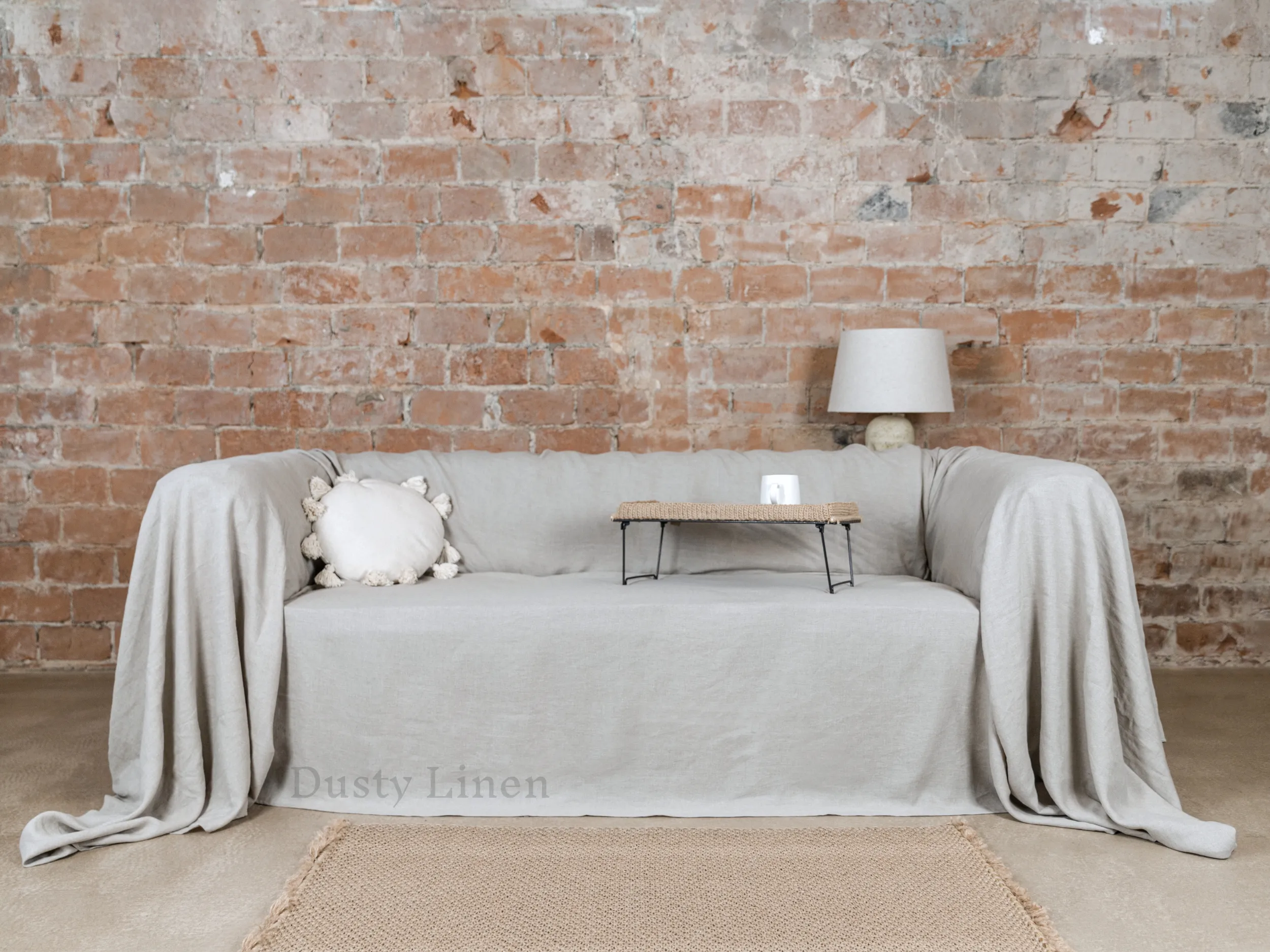 Seamless linen couch cover in Natural color (density 175 g/m2)