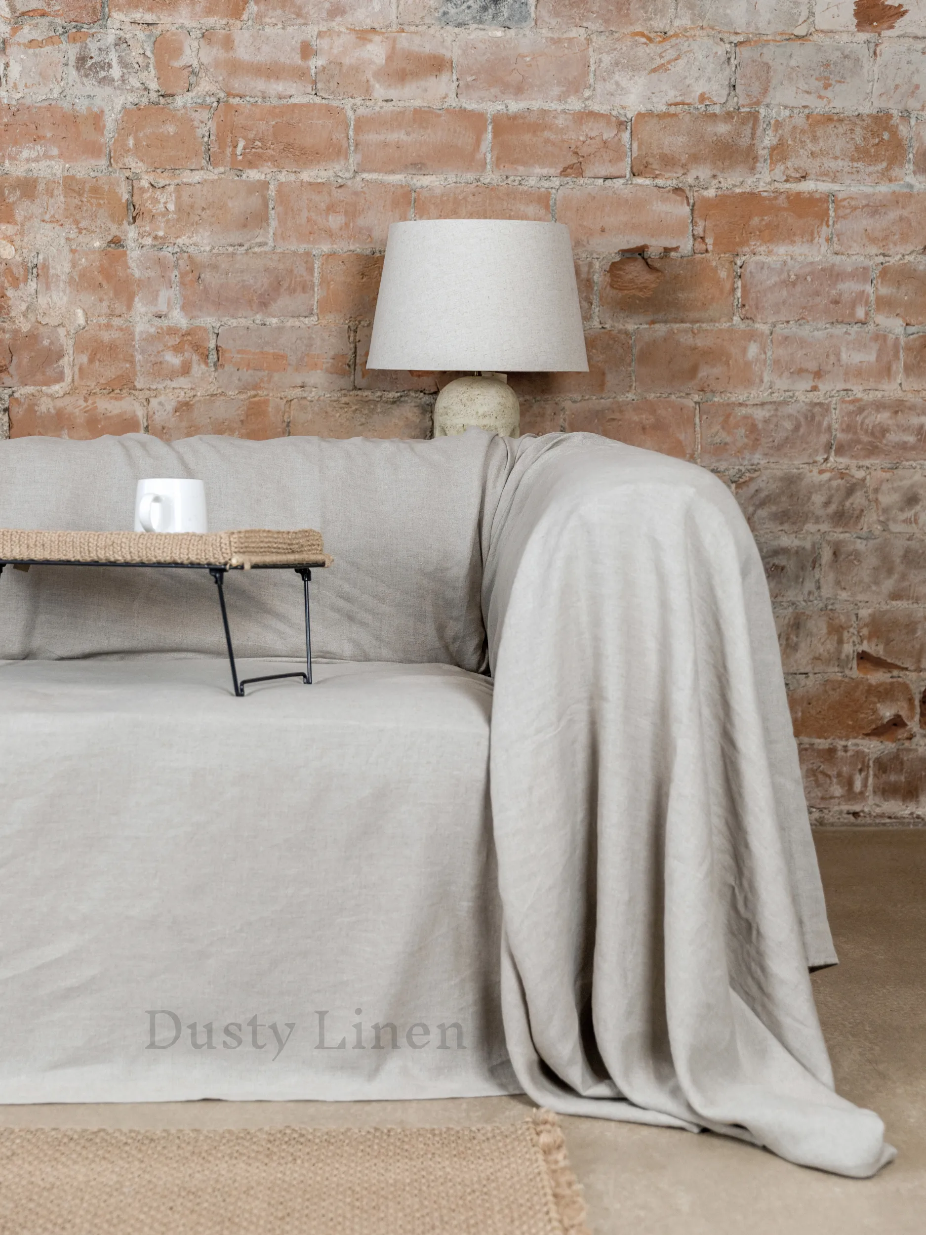 Seamless linen couch cover in Natural color (density 175 g/m2)
