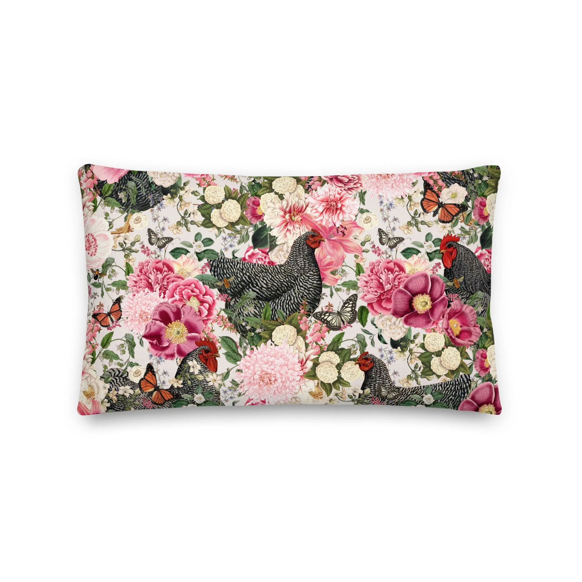 Secret Chicken Garden Throw Pillow, barred rock neutral