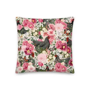 Secret Chicken Garden Throw Pillow, barred rock neutral