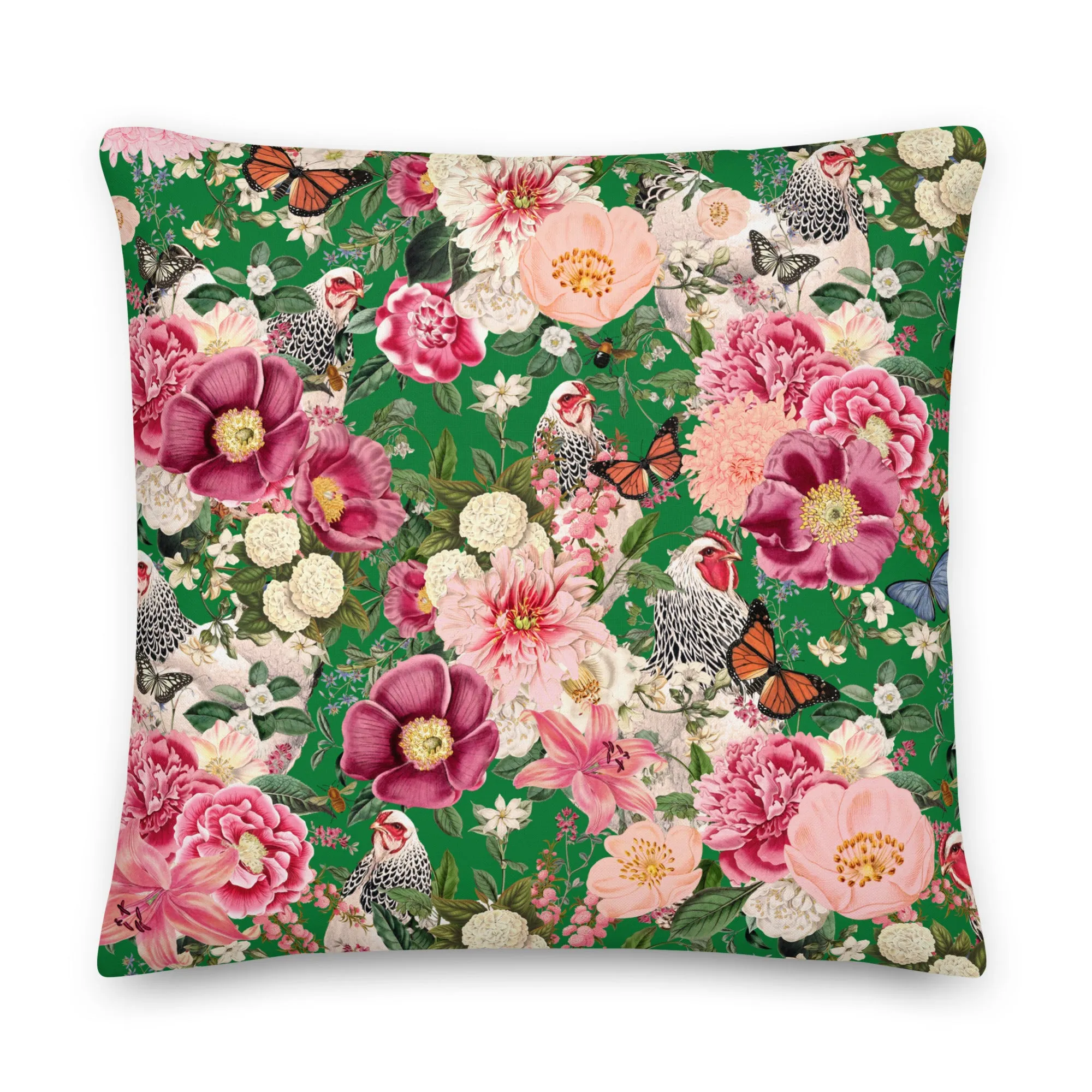 Secret Chicken Garden Throw Pillow, light brahma