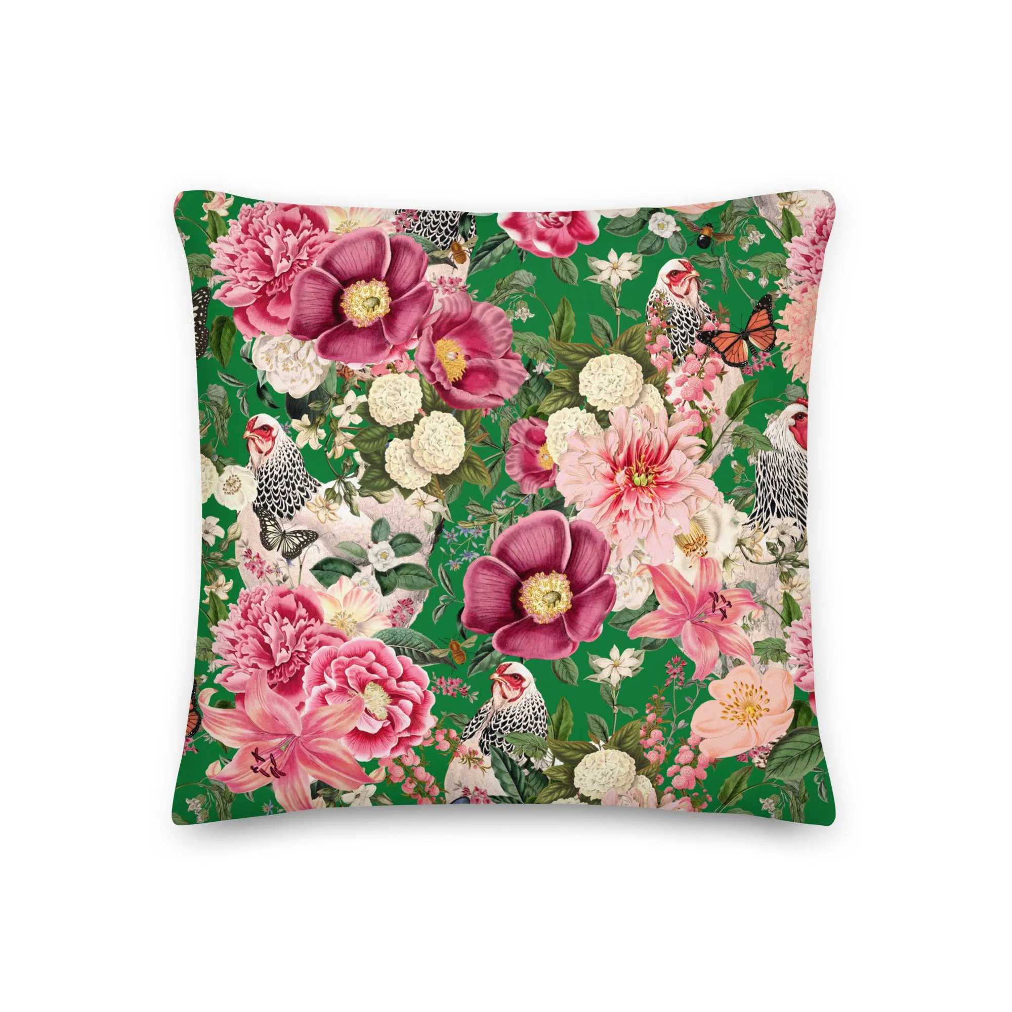 Secret Chicken Garden Throw Pillow, light brahma