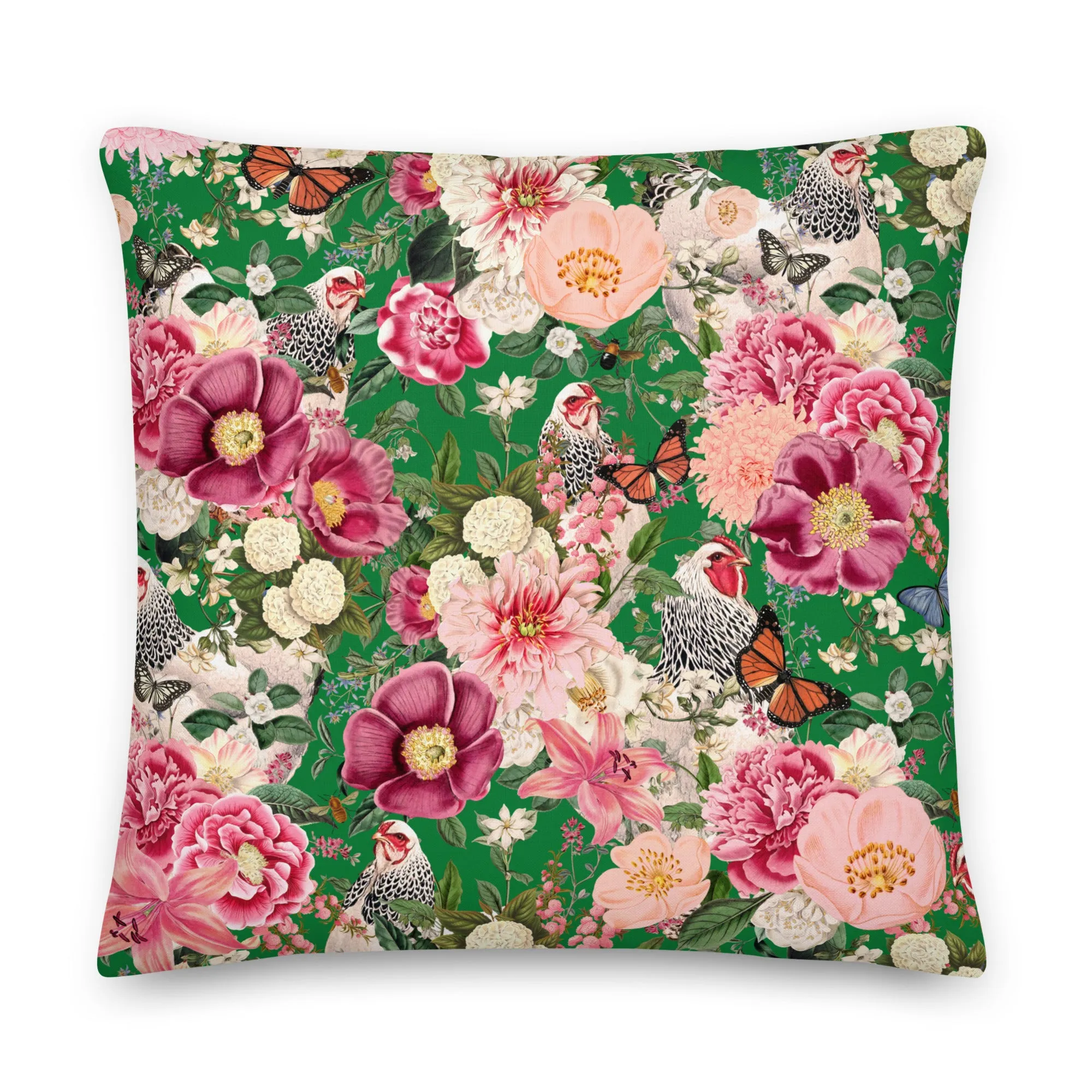 Secret Chicken Garden Throw Pillow, light brahma