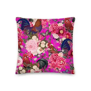 Secret Chicken Garden Throw Pillow, roosters