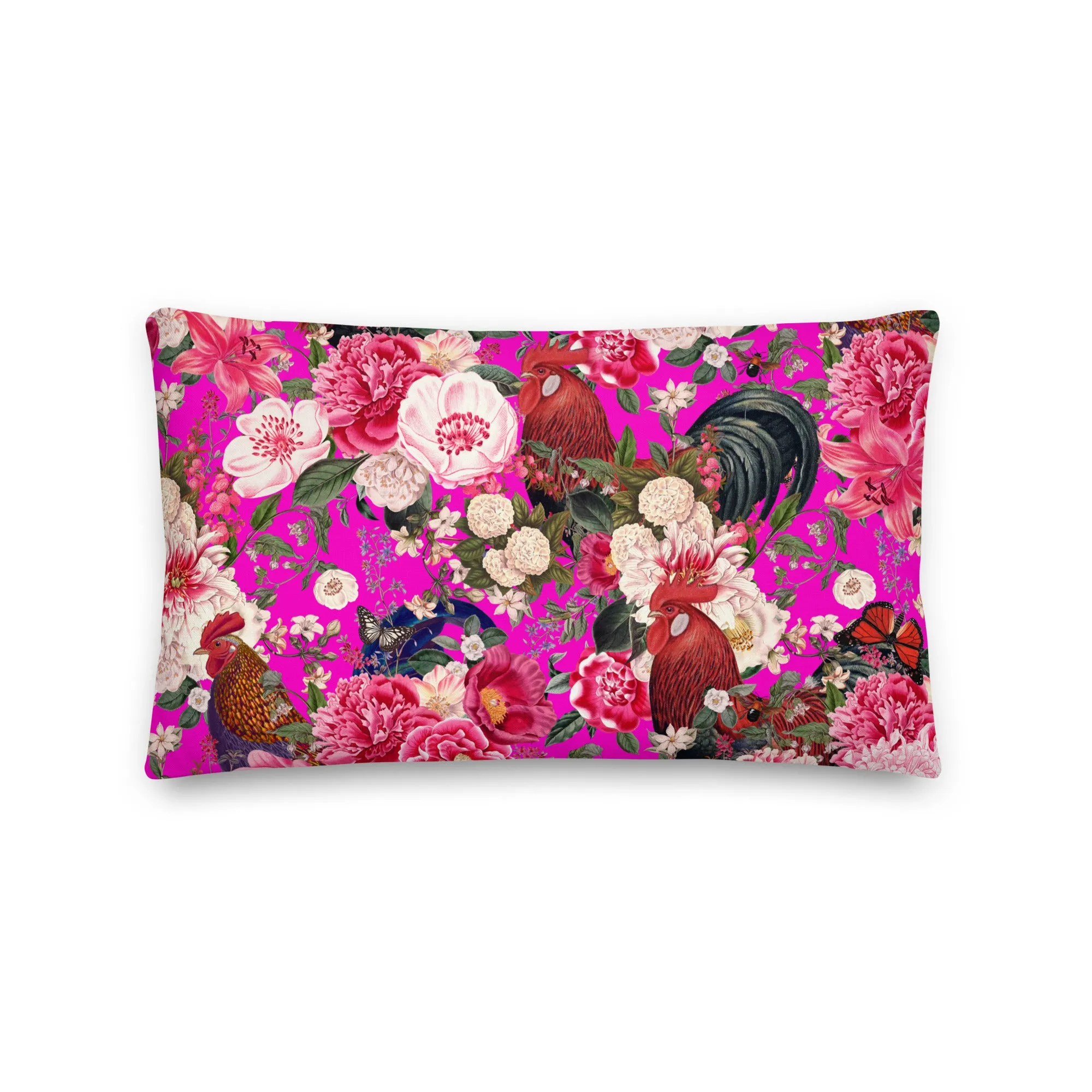 Secret Chicken Garden Throw Pillow, roosters