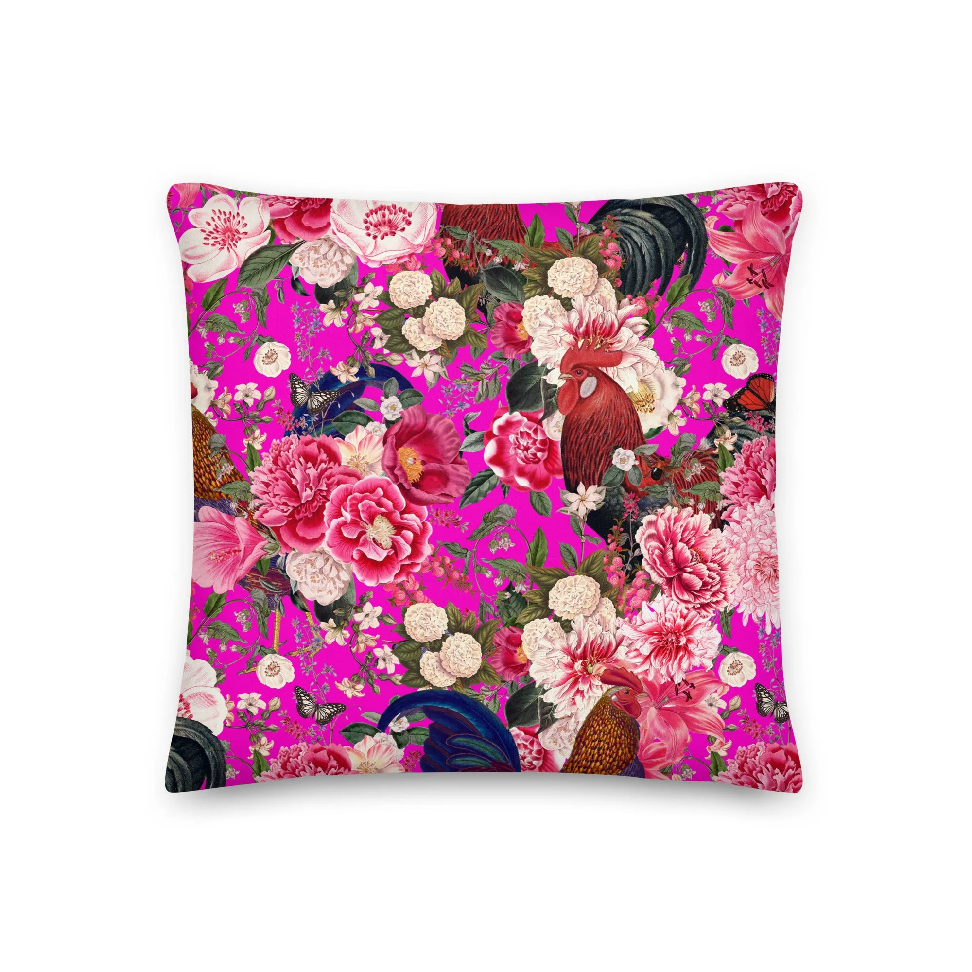 Secret Chicken Garden Throw Pillow, roosters