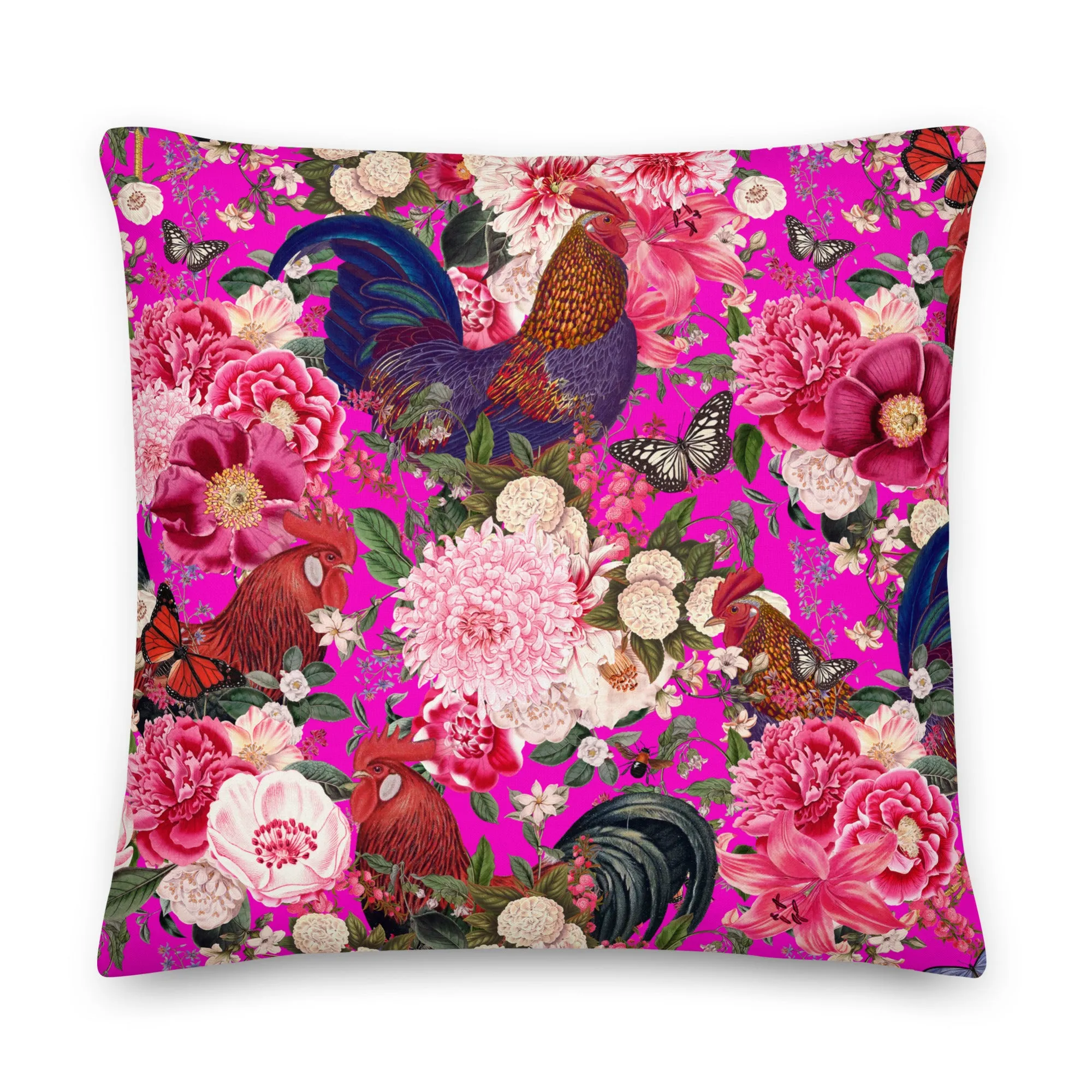 Secret Chicken Garden Throw Pillow, roosters