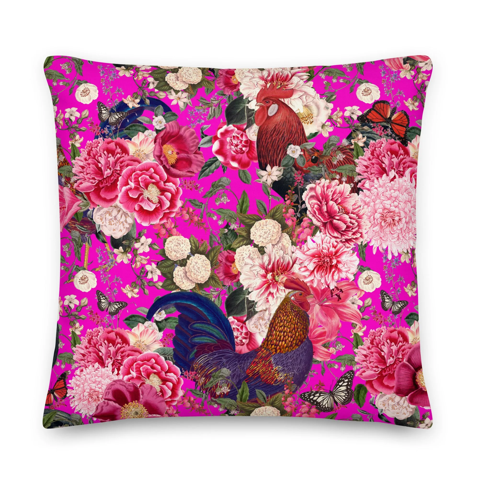 Secret Chicken Garden Throw Pillow, roosters