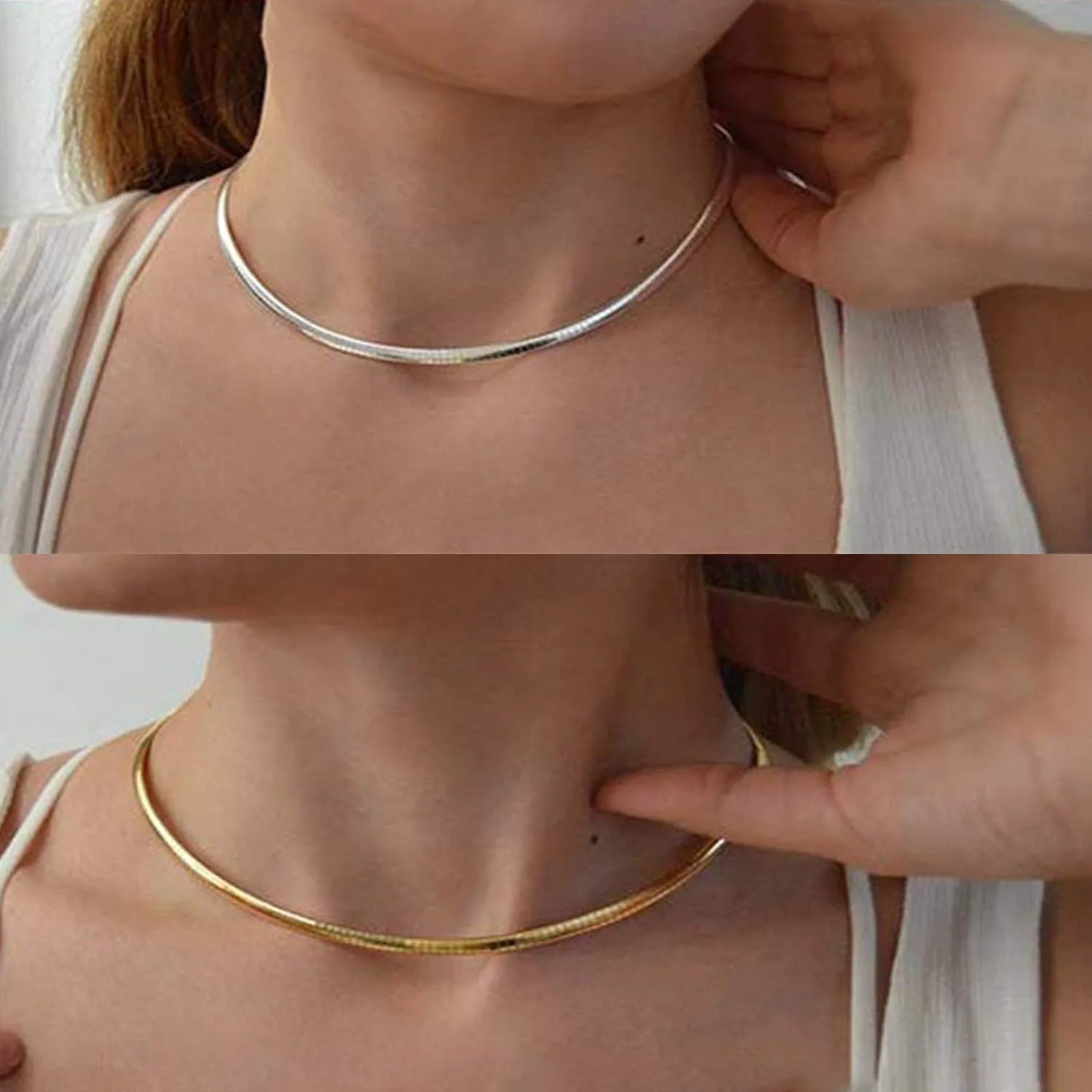 Set of 2 Chain Chokers Necklaces Set