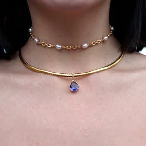 Set of 2 Chain Chokers Necklaces Set