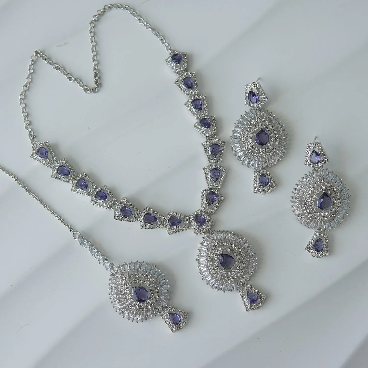 Silver Doubled Zirconia Necklace Set