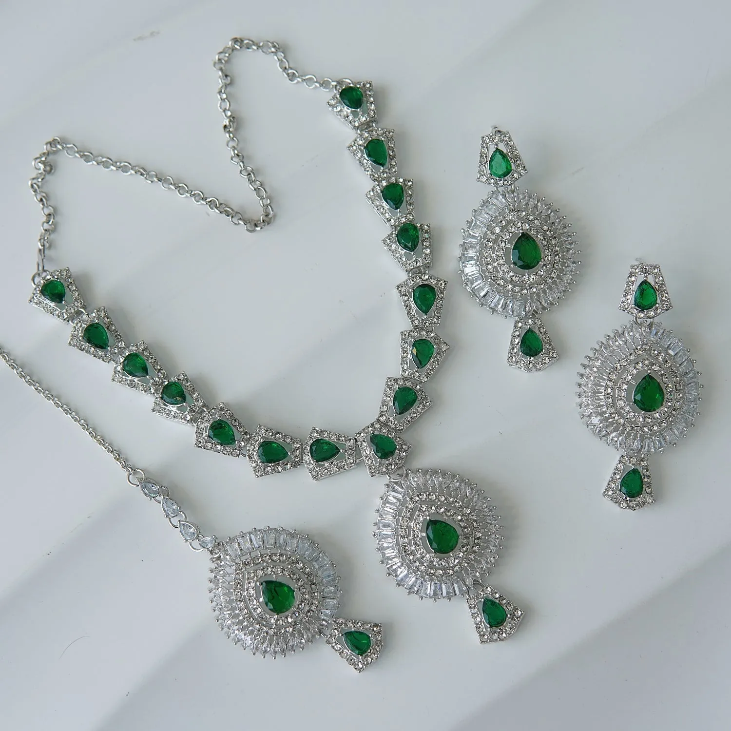 Silver Doubled Zirconia Necklace Set