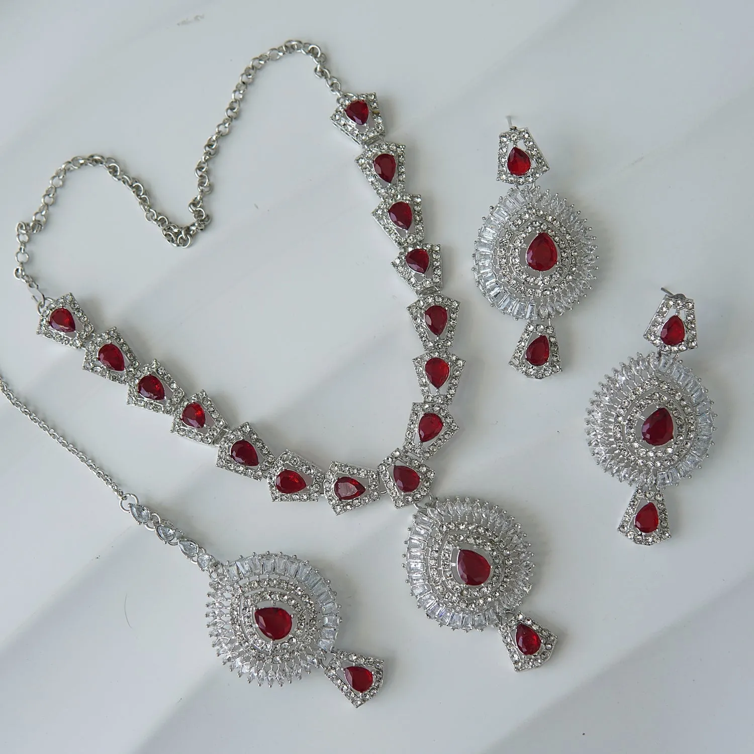 Silver Doubled Zirconia Necklace Set