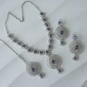Silver Doubled Zirconia Necklace Set
