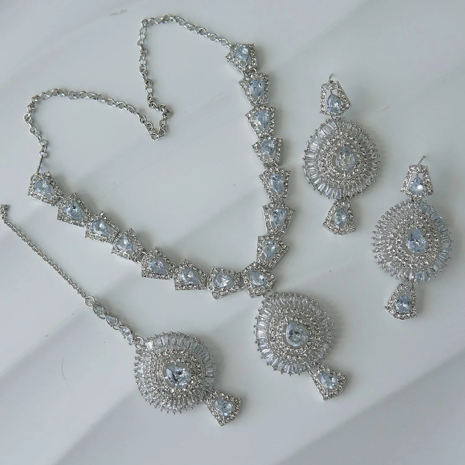 Silver Doubled Zirconia Necklace Set