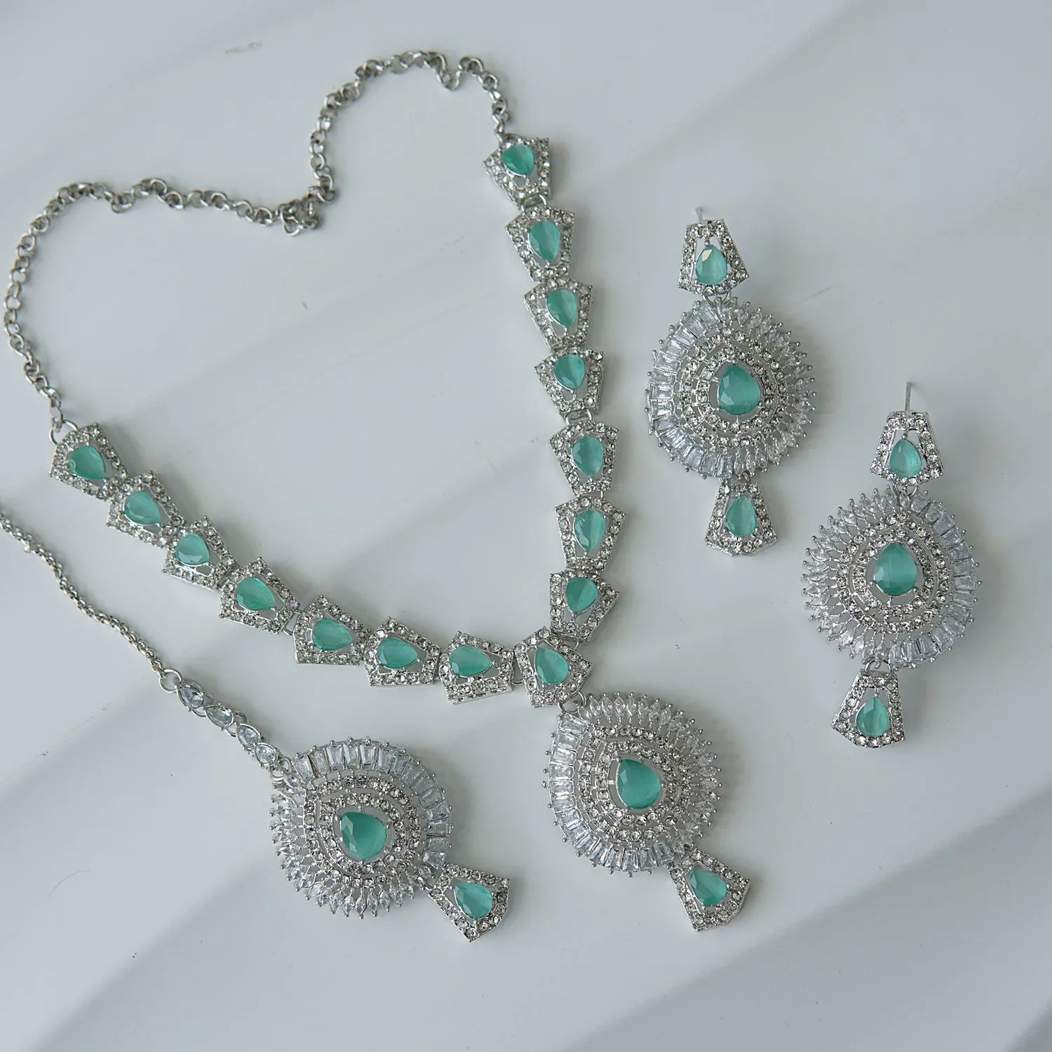 Silver Doubled Zirconia Necklace Set