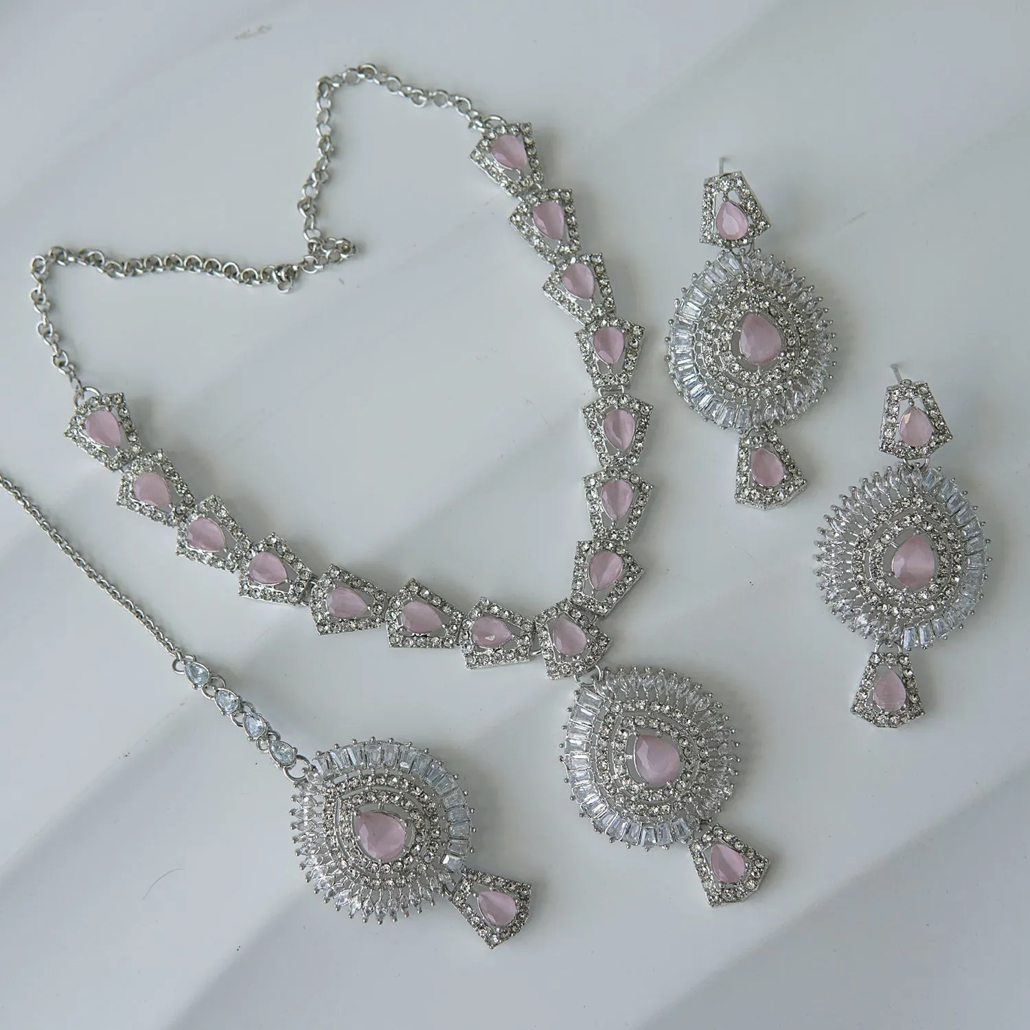 Silver Doubled Zirconia Necklace Set