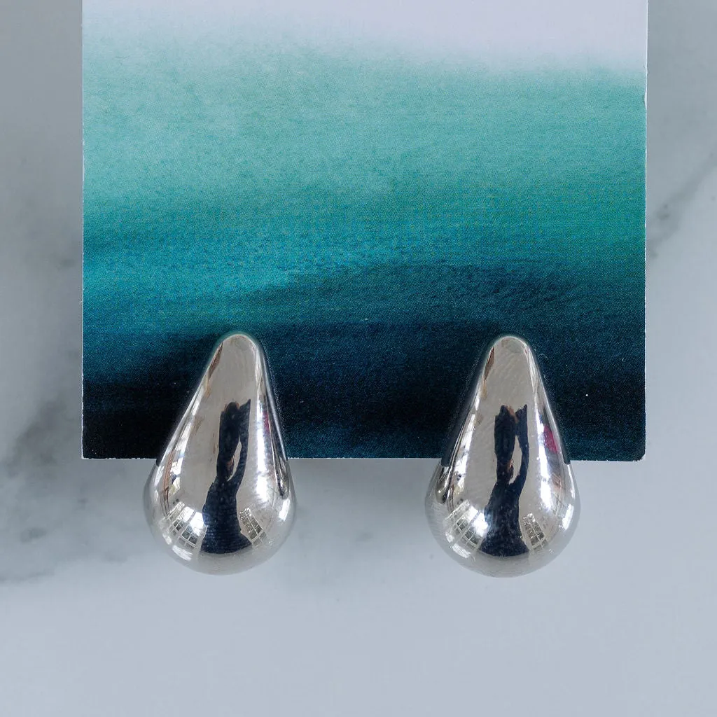 Silver Puffy Teardrop Earrings