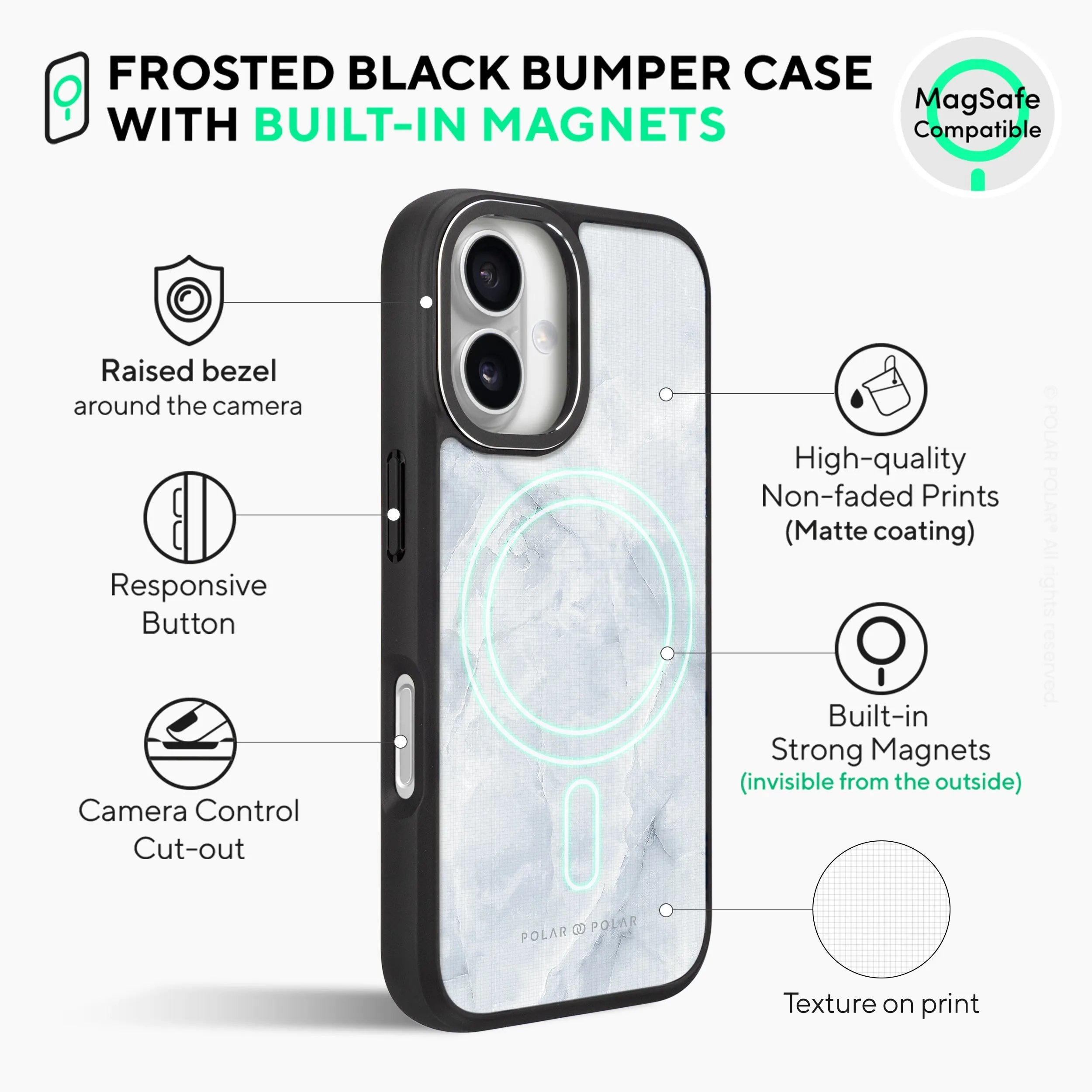 Snow Mountain - iPhone 16 Frosted Black Bumper MagSafe Case