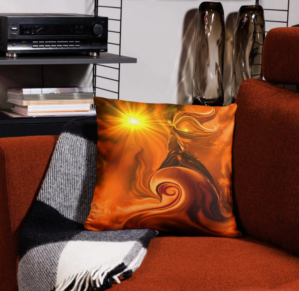 Soft Faux Suede Throw Pillow, Orange Home Decor of Original Angel Art - "Ride the Wave"