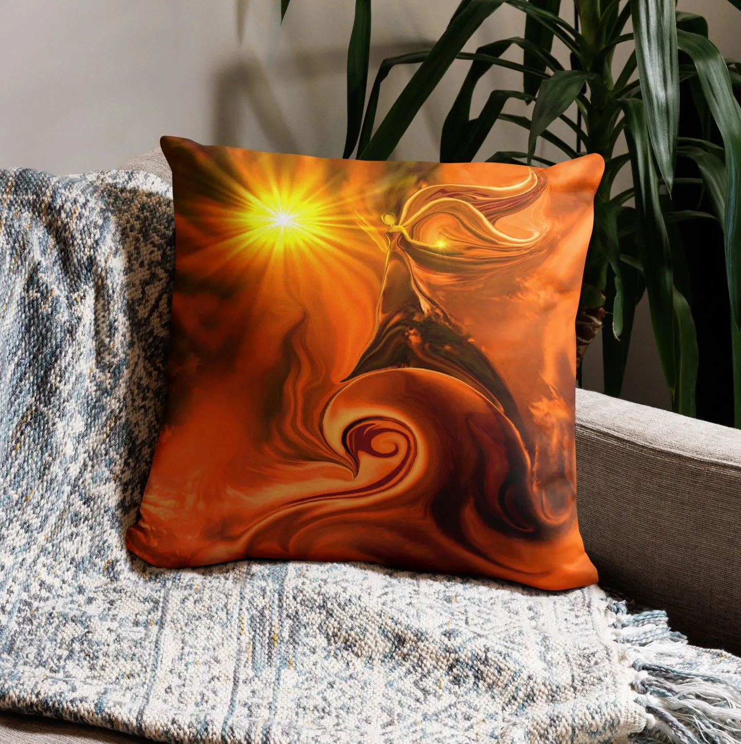 Soft Faux Suede Throw Pillow, Orange Home Decor of Original Angel Art - "Ride the Wave"