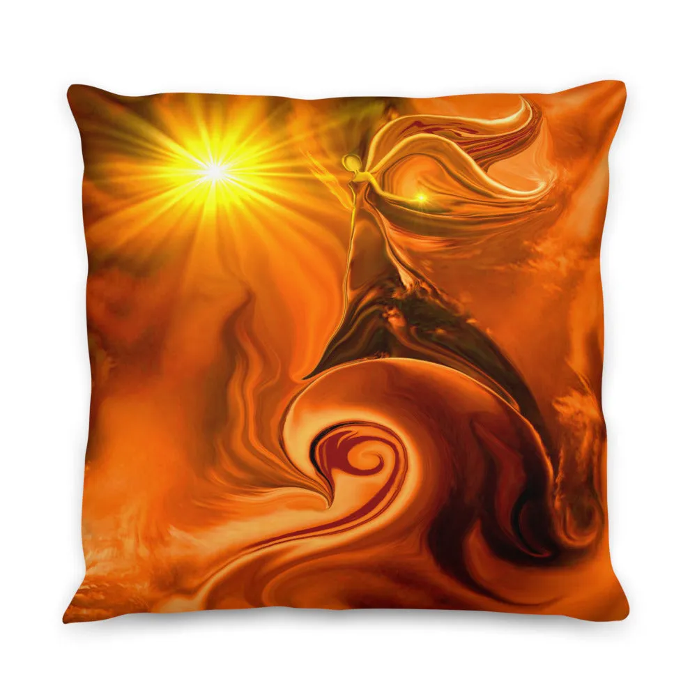 Soft Faux Suede Throw Pillow, Orange Home Decor of Original Angel Art - "Ride the Wave"