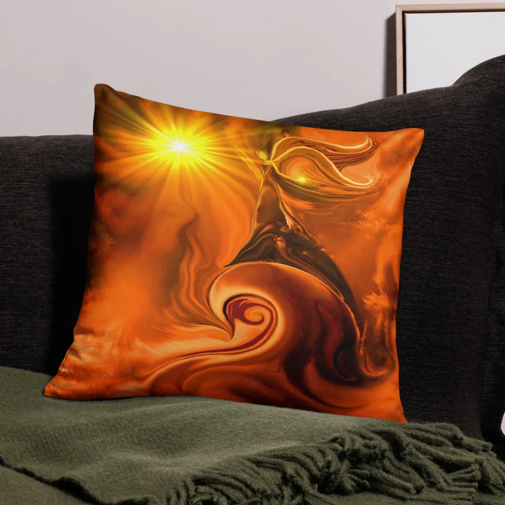 Soft Faux Suede Throw Pillow, Orange Home Decor of Original Angel Art - "Ride the Wave"