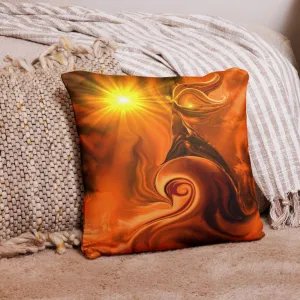 Soft Faux Suede Throw Pillow, Orange Home Decor of Original Angel Art - "Ride the Wave"