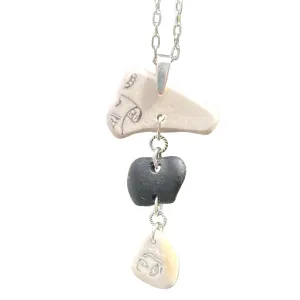 Spain Pottery and Sea Glass Necklace in Grey Fog