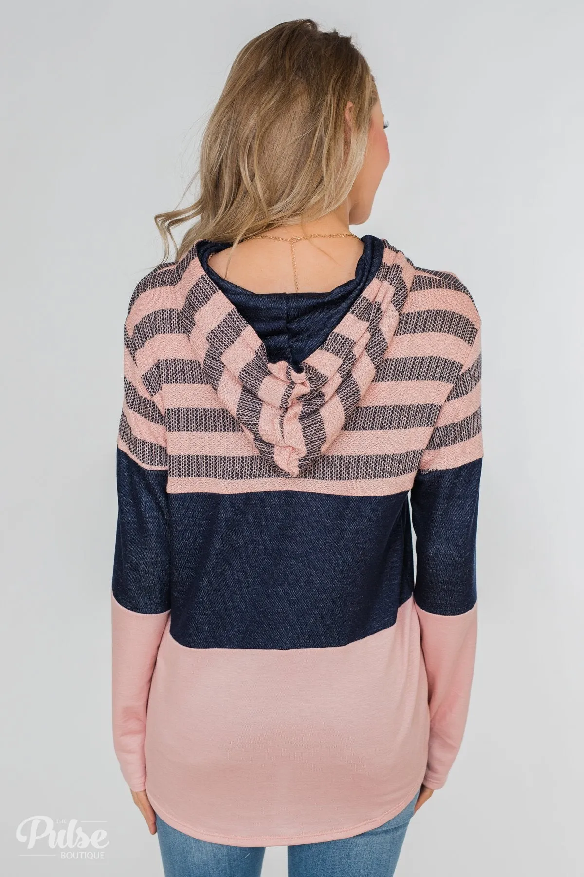 Speak to Me Color Block Drawstring Hoodie- Dusty Blush