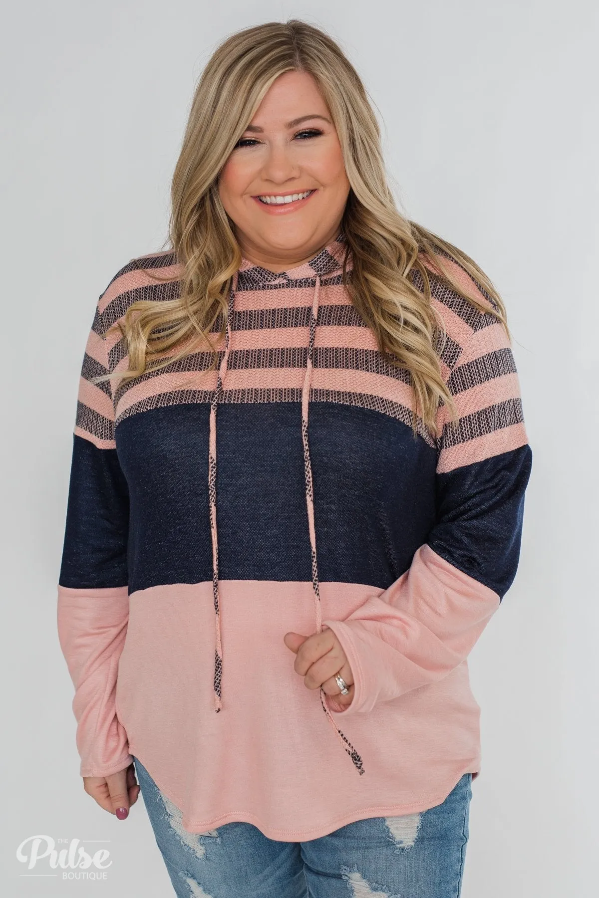 Speak to Me Color Block Drawstring Hoodie- Dusty Blush