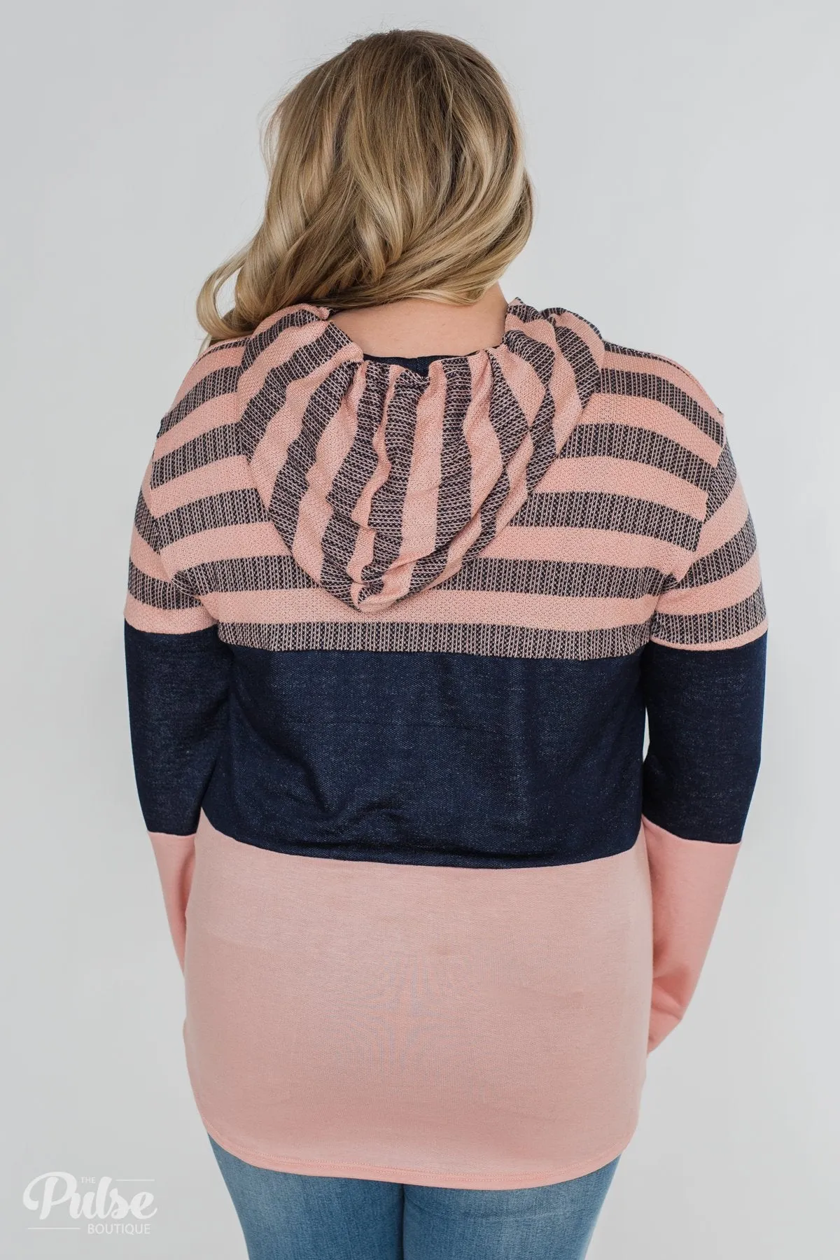 Speak to Me Color Block Drawstring Hoodie- Dusty Blush