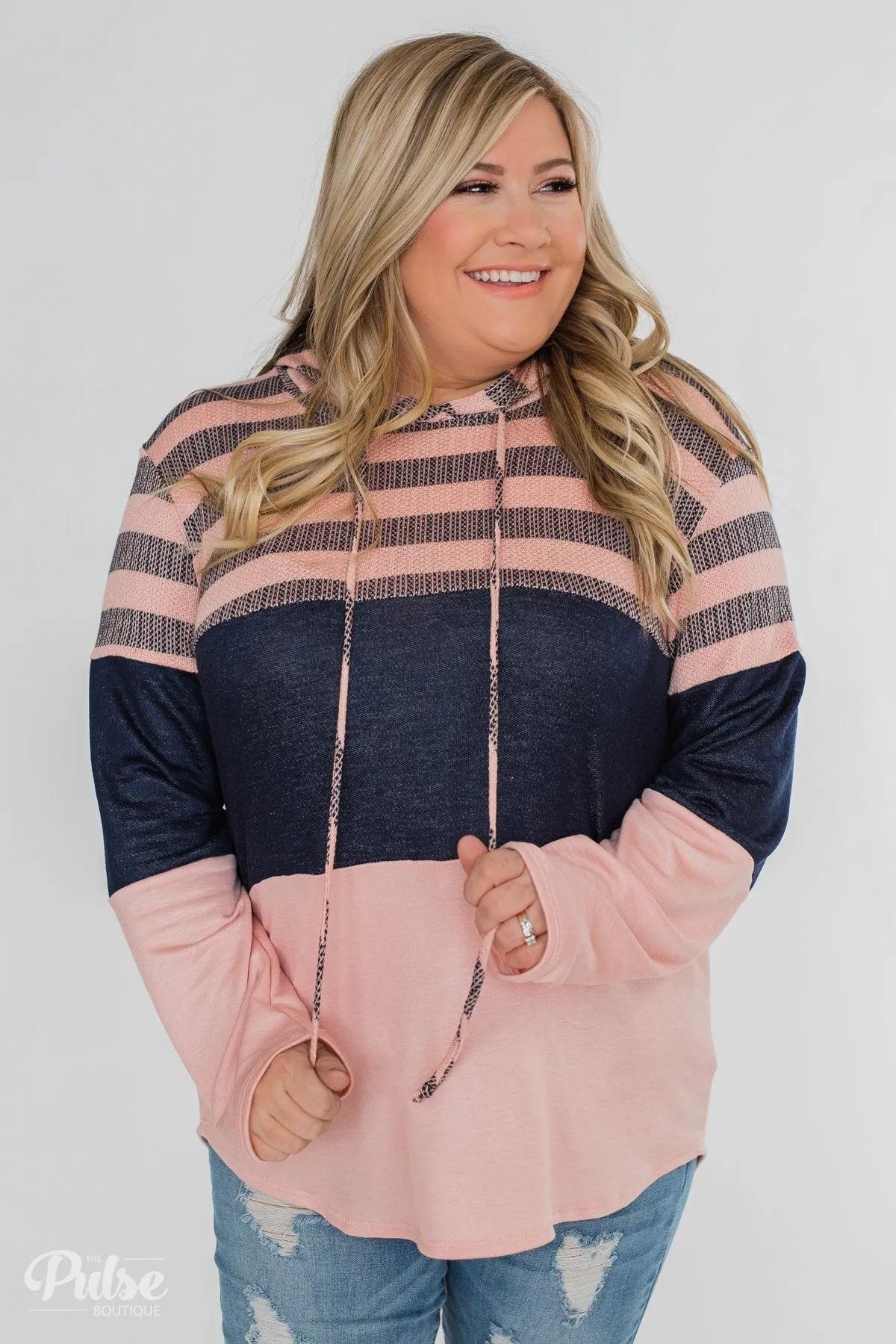 Speak to Me Color Block Drawstring Hoodie- Dusty Blush