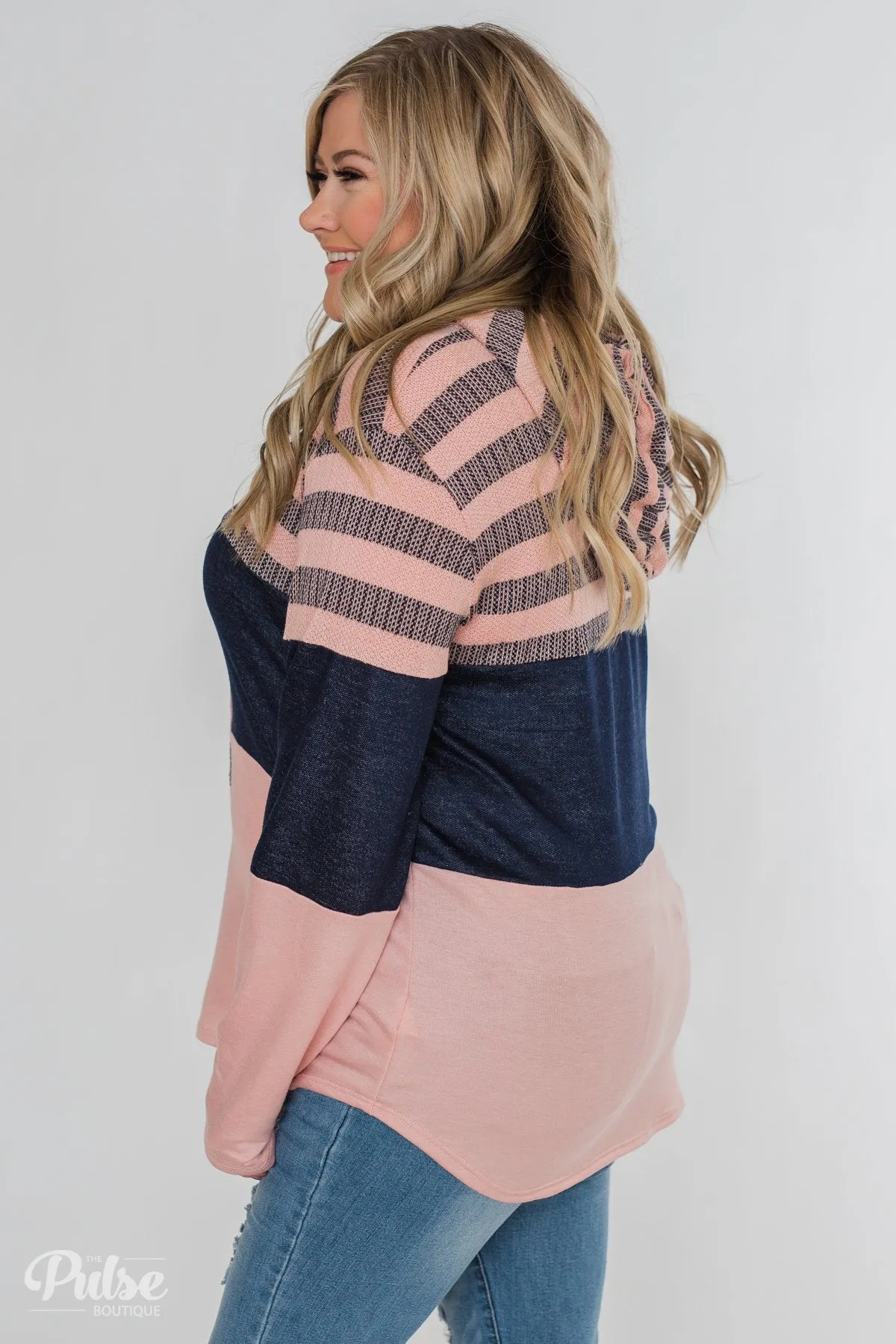Speak to Me Color Block Drawstring Hoodie- Dusty Blush