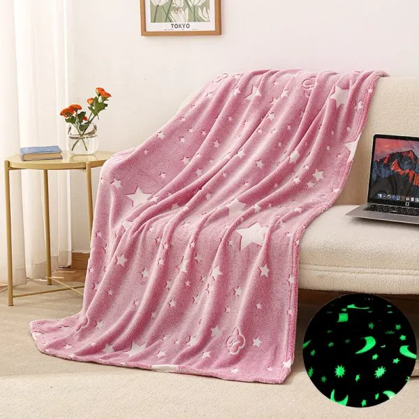 Star Moon Glow in The Dark Blanket for Kids – Pink 120cm x 170cm