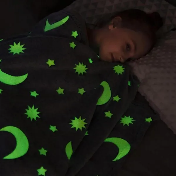 Star Moon Glow in The Dark Blanket for Kids – Pink 120cm x 170cm