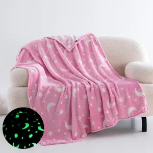 Star Moon Glow in The Dark Blanket for Kids – Pink 120cm x 170cm